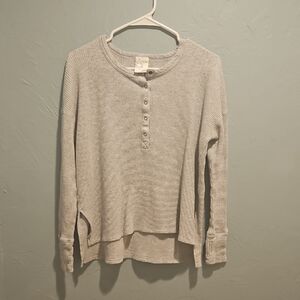 Aerie Offline Waffle-Knit Long Sleeve Henley Top - Light Gray